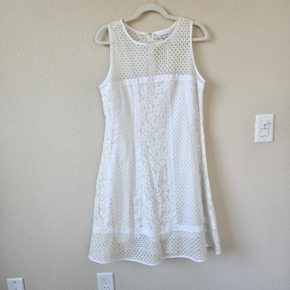 Adore Ivory White Mesh & Lace Sleeveless Mini Skater Dress
